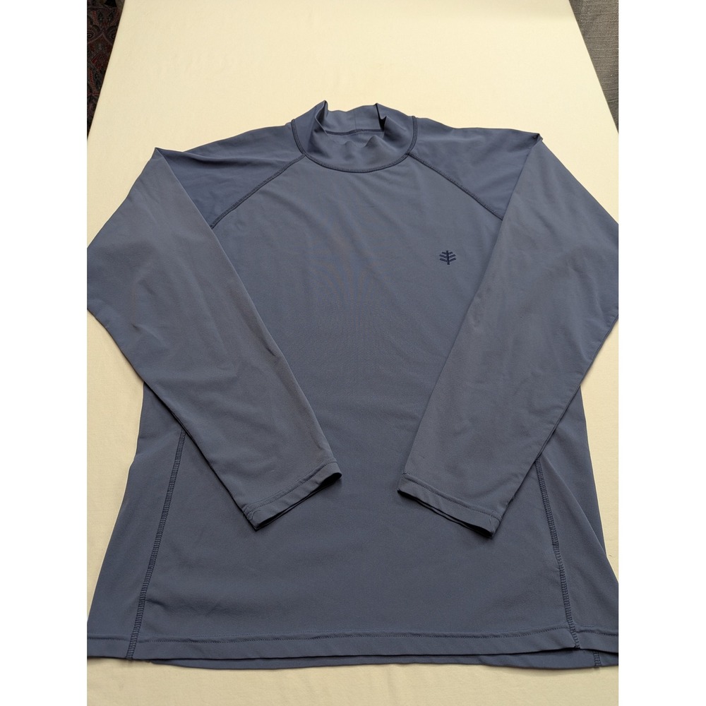 Coolibar Mens Long Sleeve Rash Guard Blue Gray Mock Neck Swim Shirt Size M